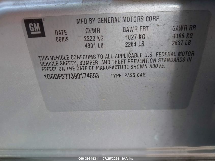 2009 Cadillac Cts VIN: 1G6DF577390174693 Lot: 39949311