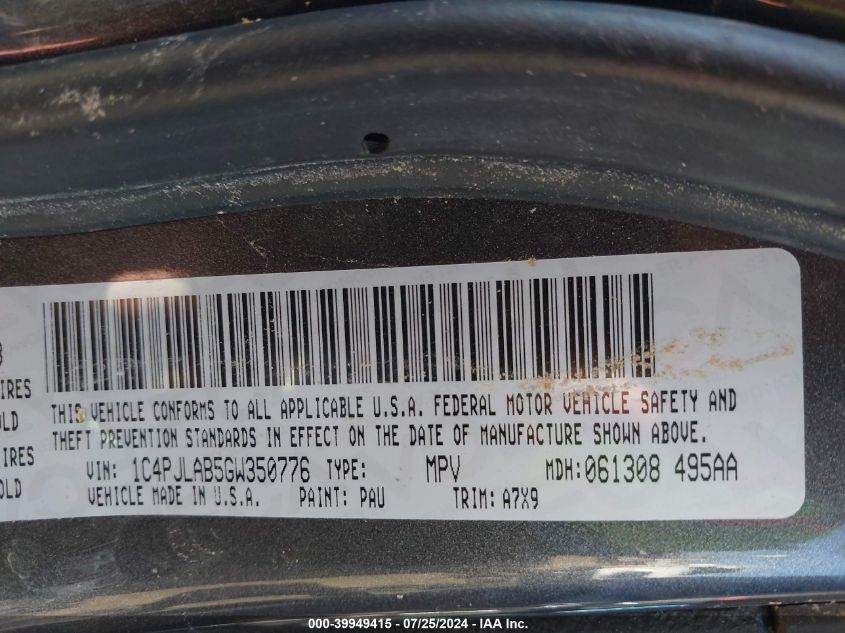 2016 Jeep Cherokee Altitude VIN: 1C4PJLAB5GW350776 Lot: 39949415