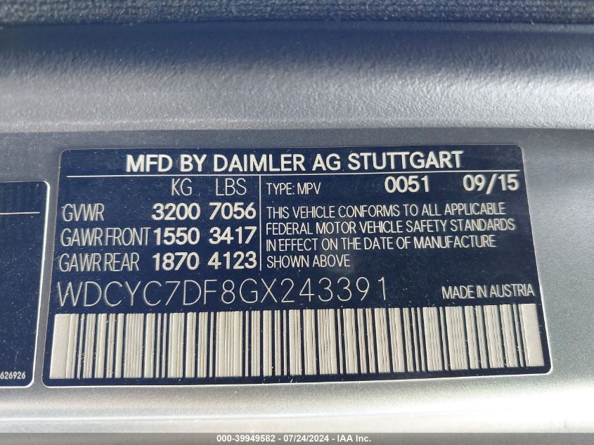 WDCYC7DF8GX243391 2016 Mercedes-Benz Amg G 63 4Matic