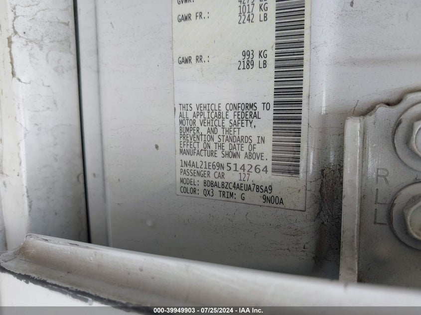 2009 Nissan Altima 2.5/2.5S VIN: 1N4AL21E69N514264 Lot: 39949903