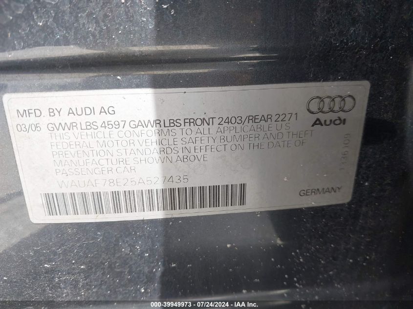 WAUAF78E25A527435 | 2005 AUDI A4