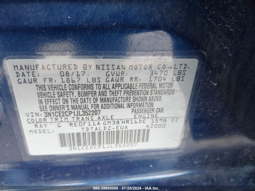 3N1CE2CP1JL352207 2018 Nissan Versa Note Sv