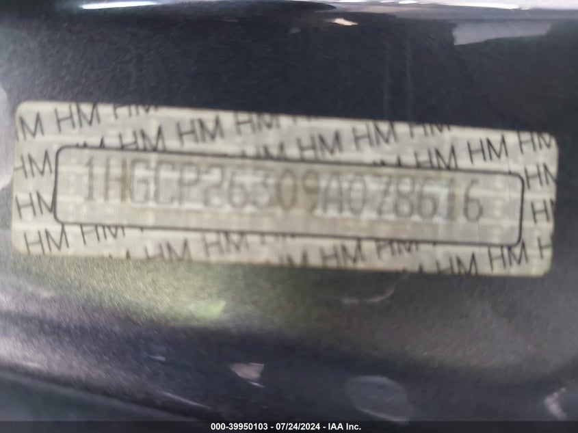 2009 Honda Accord Lx VIN: 1HGCP26309A078616 Lot: 39950103