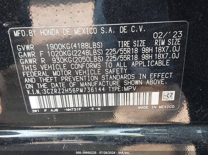 2023 HONDA HR-V AWD SPORT - 3CZRZ2H56PM736144