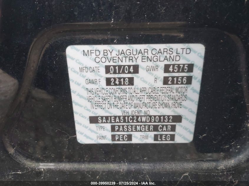 2004 Jaguar X-Type 3.0 VIN: SAJEA51C24WD90132 Lot: 39950239
