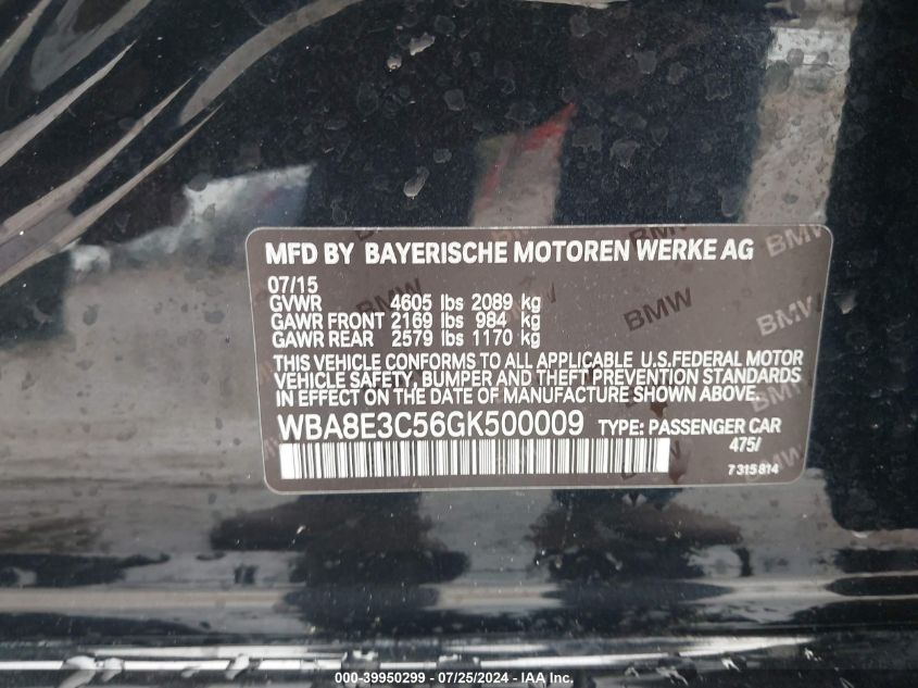 WBA8E3C56GK500009 2016 BMW 328I xDrive