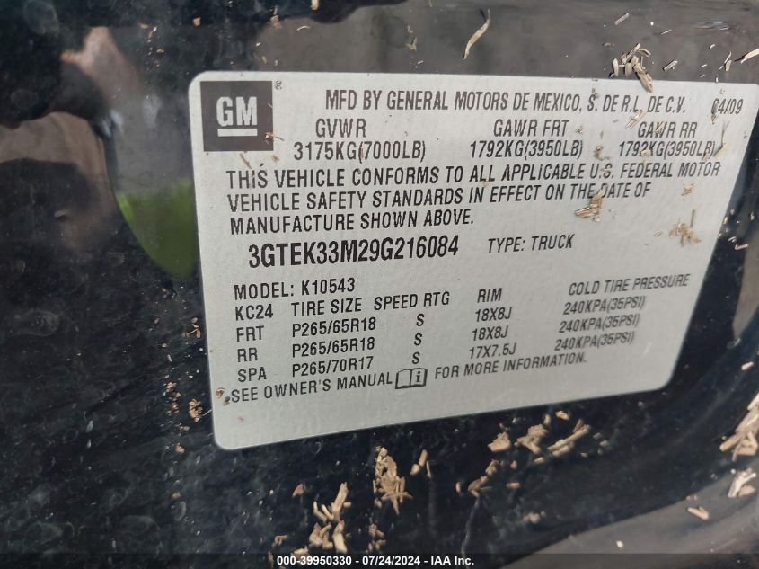 3GTEK33M29G216084 2009 GMC Sierra 1500 Slt