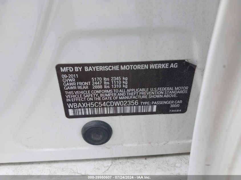 2012 BMW 528I xDrive VIN: WBAXH5C54CDW02356 Lot: 39950607