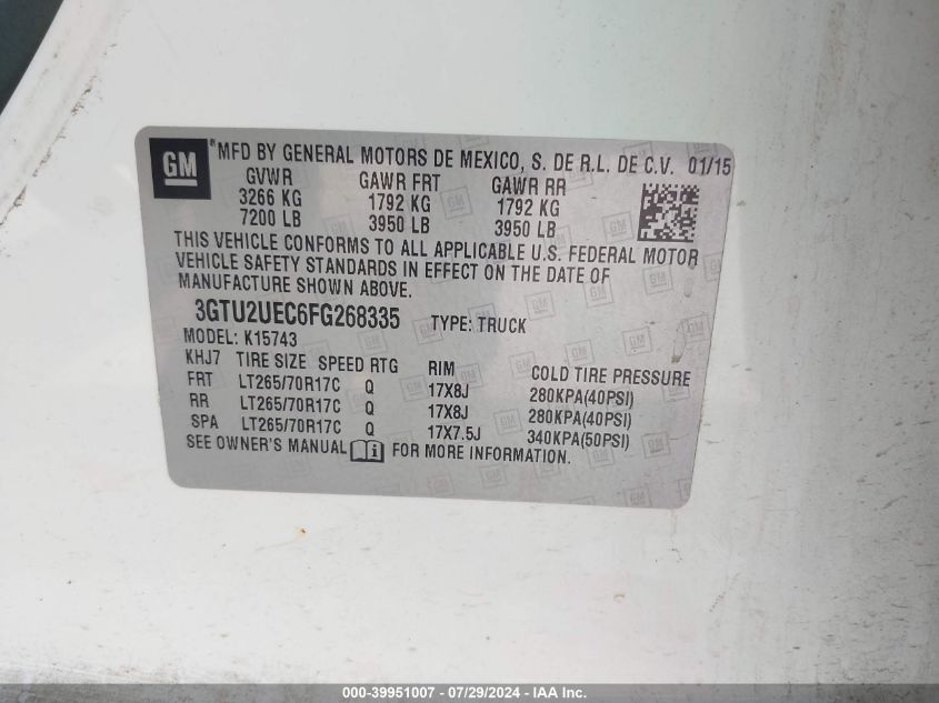 3GTU2UEC6FG268335 2015 GMC Sierra 1500 Sle