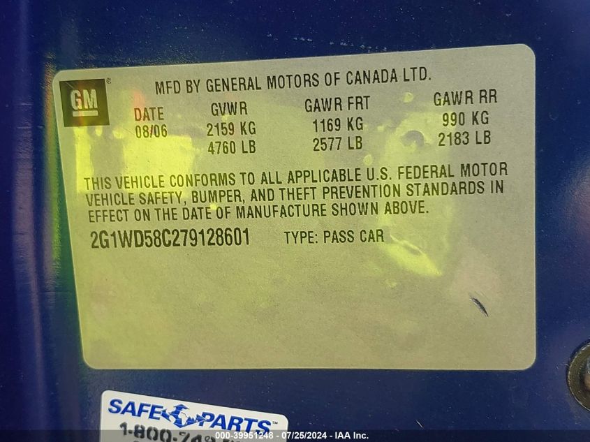 2007 Chevrolet Impala Ss VIN: 2G1WD58C279128601 Lot: 39951248