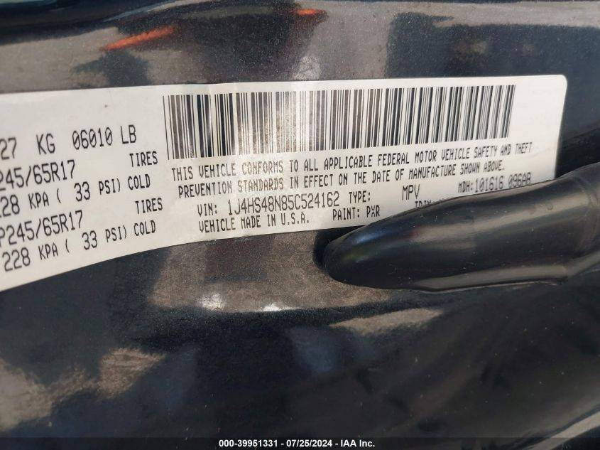 2005 Jeep Grand Cherokee Laredo VIN: 1J4HS48N85C524162 Lot: 39951331