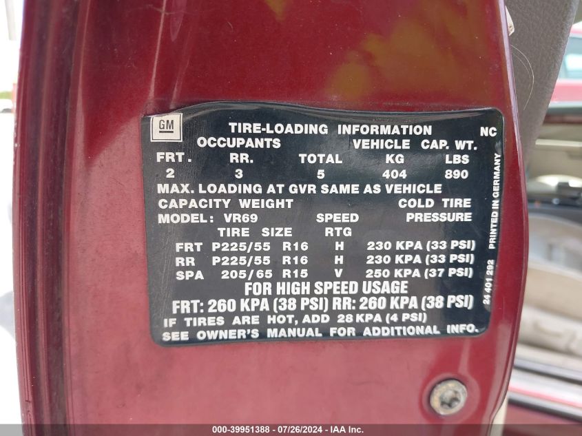 2000 Cadillac Catera VIN: W06VR54R8YR078052 Lot: 39951388