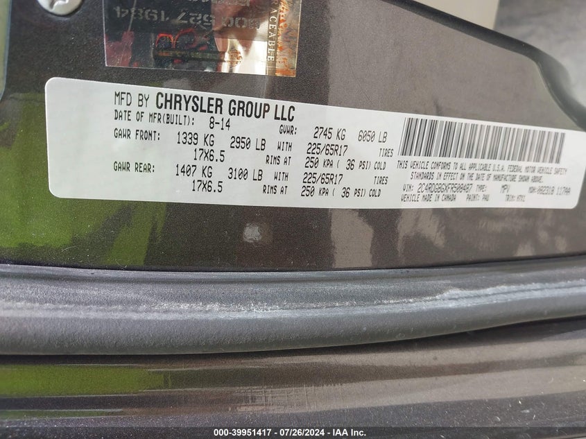 2015 DODGE GRAND CARAVAN SE - 2C4RDGBGXFR508487