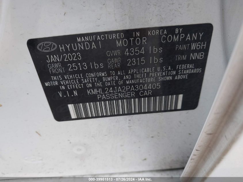 2023 Hyundai Sonata Se VIN: KMHL24JA2PA304405 Lot: 39951513