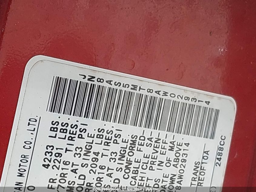 2010 Nissan Rogue S VIN: JN8AS5MT8AW029314 Lot: 39951604