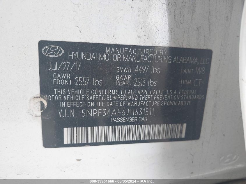 2018 HYUNDAI SONATA SPORT/LIMITED/SEL - 5NPE34AF6JH631511