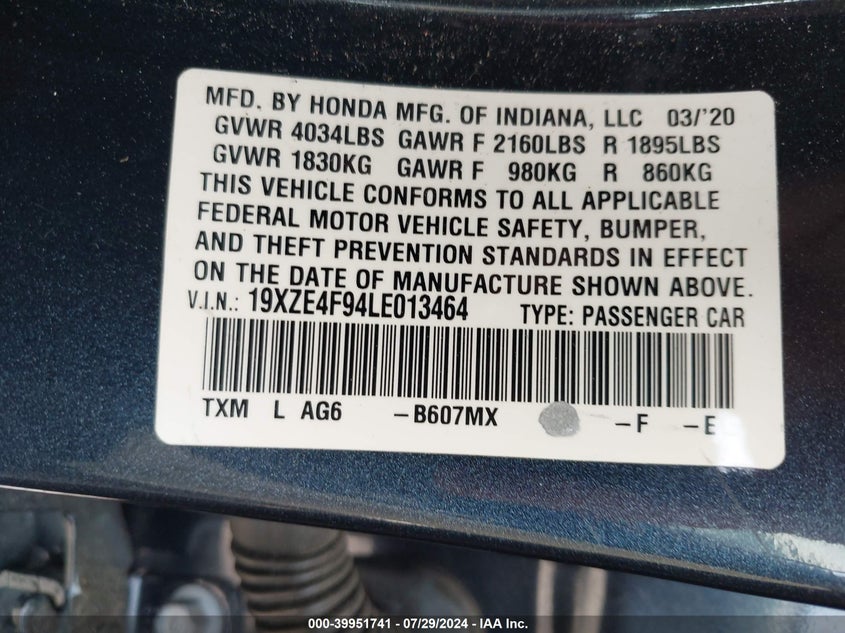 2020 HONDA INSIGHT TOURING - 19XZE4F94LE013464