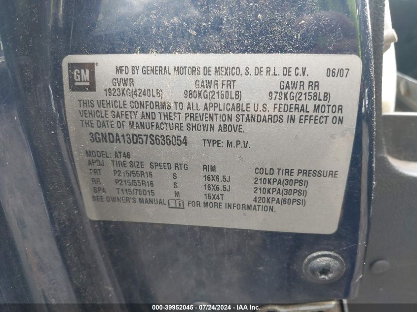2007 Chevrolet Hhr Ls VIN: 3GNDA13D57S636054 Lot: 41703756