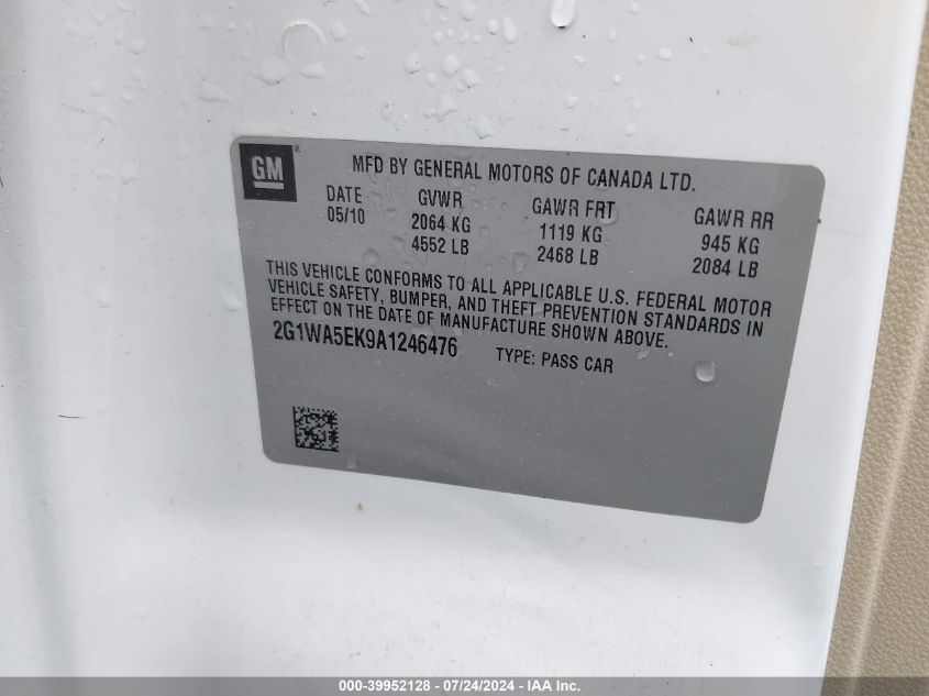 2010 Chevrolet Impala Ls VIN: 2G1WA5EK9A1246476 Lot: 39952128