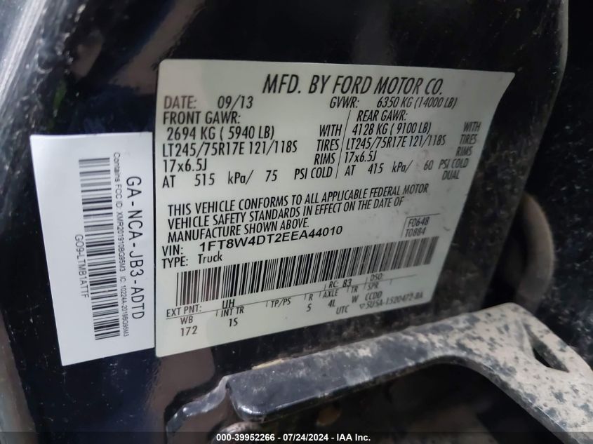 2014 Ford F-450 Xl VIN: 1FT8W4DT2EEA44010 Lot: 39952266