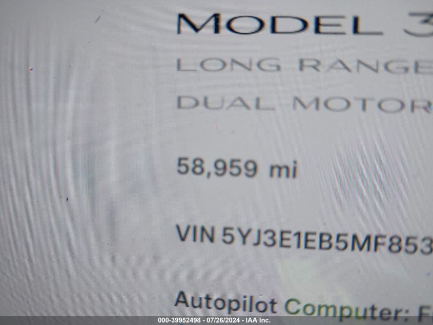 5YJ3E1EB5MF853256 2021 Tesla Model 3