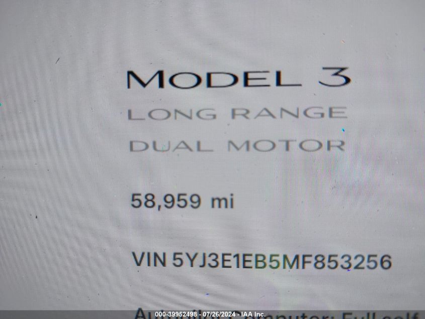 5YJ3E1EB5MF853256 2021 Tesla Model 3