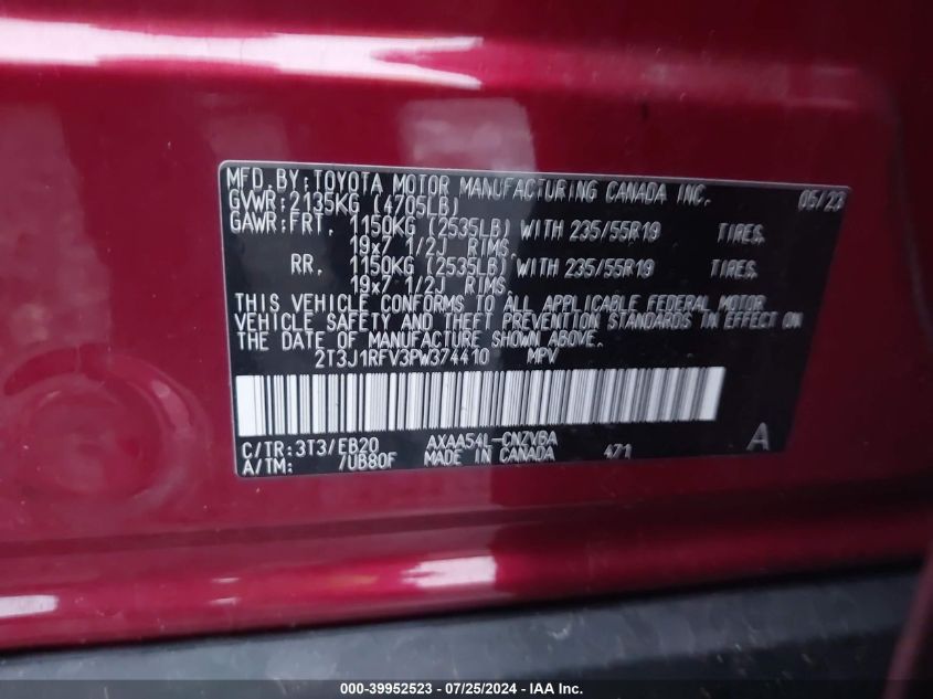 2023 Toyota Rav4 Adventure/Trd Off Road VIN: 2T3J1RFV3PW374410 Lot: 39952523