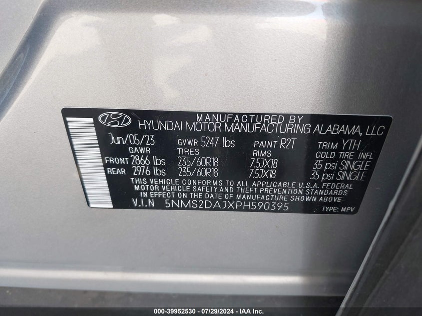 VIN 5NMS2DAJXPH590395 2023 HYUNDAI SANTA FE SEL