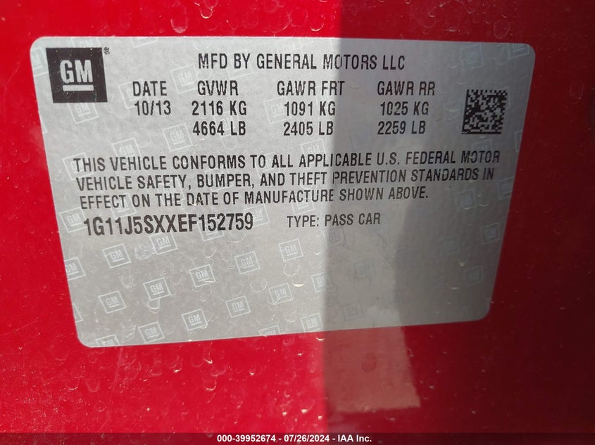 2014 CHEVROLET MALIBU 2LZ - 1G11J5SXXEF152759