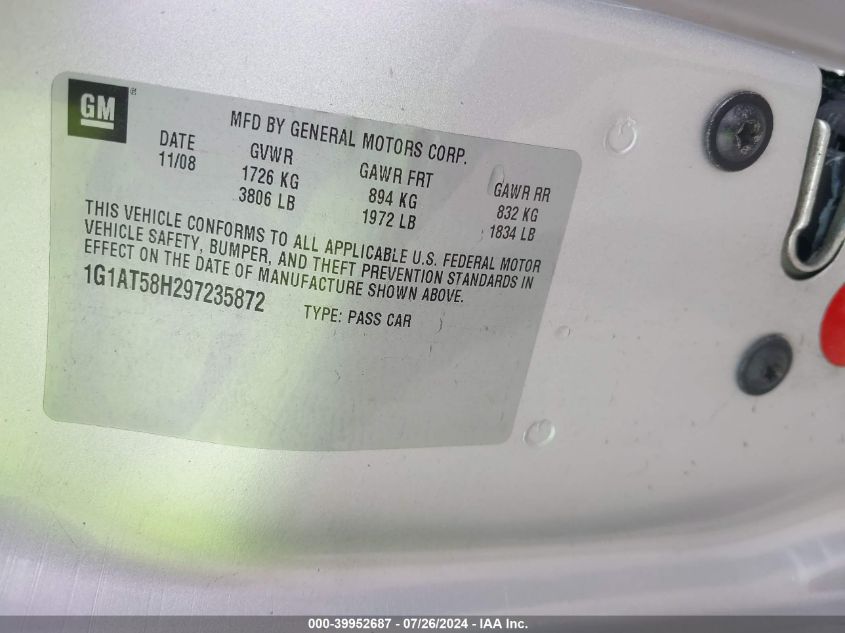 2009 Chevrolet Cobalt Lt VIN: 1G1AT58H297235872 Lot: 39952687