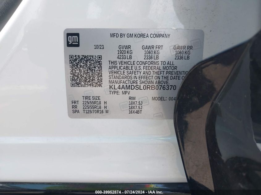 2024 Buick Encore Gx Sport Touring Fwd VIN: KL4AMDSL0RB076370 Lot: 39952874