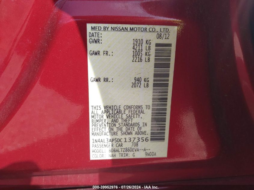 2013 NISSAN ALTIMA 2.5 SV - 1N4AL3AP5DC137356