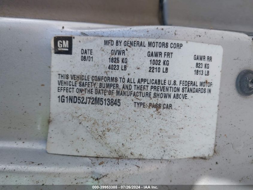 2002 Chevrolet Malibu VIN: 1G1ND52J72M513845 Lot: 39953385