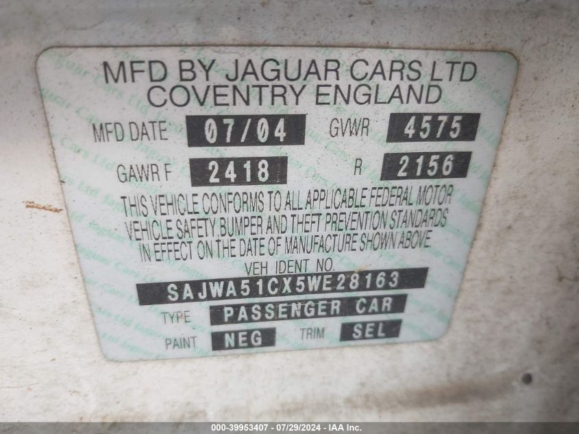 2005 Jaguar X-Type 3.0 VIN: SAJWA51CX5WE28163 Lot: 39953407
