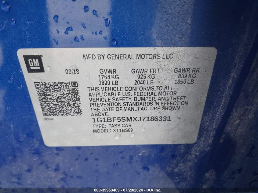 2018 Chevrolet Cruze Premier Auto VIN: 1G1BF5SMXJ7186331 Lot: 39953409