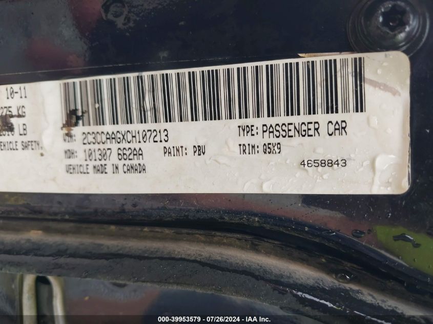 2012 Chrysler 300 VIN: 2C3CCAAGXCH107213 Lot: 39953579