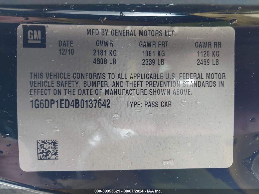 2011 Cadillac Cts Premium VIN: 1G6DP1ED4B0137642 Lot: 39953621