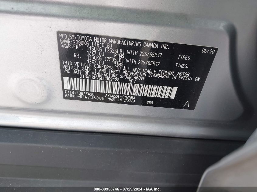 2024 Toyota Rav4 VIN: 2T3W1RFCL069128 Lot: 39953746