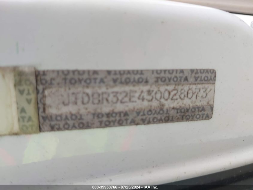 2003 Toyota Corolla Ce/Le VIN: JTDBR32E430028073 Lot: 39953766