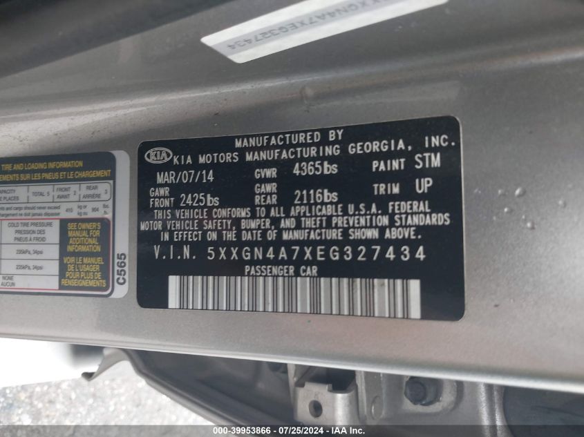 2014 Kia Optima Ex VIN: 5XXGN4A7XEG327434 Lot: 39953866