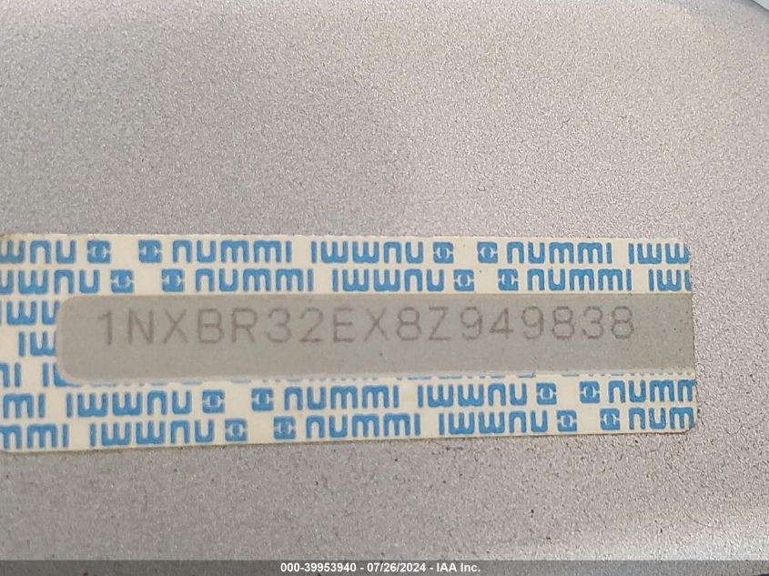 2008 Toyota Corolla S VIN: 1NXBR32EX8Z949838 Lot: 39953940
