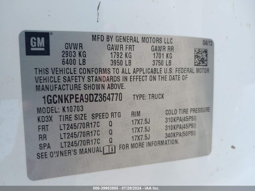 1GCNKPEA9DZ364770 2013 Chevrolet Silverado 1500 Work Truck