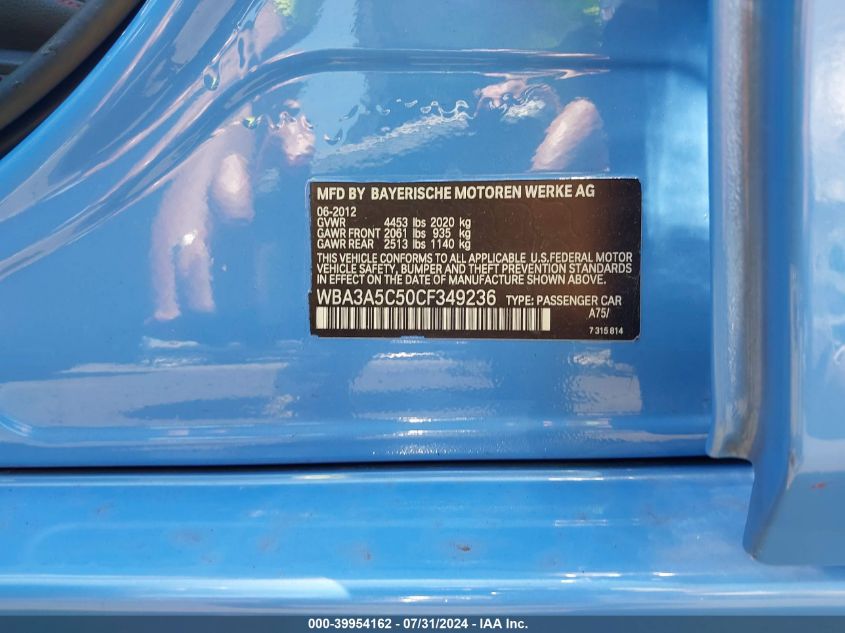 2012 BMW 328I VIN: WBA3A5C50CF349236 Lot: 39954162