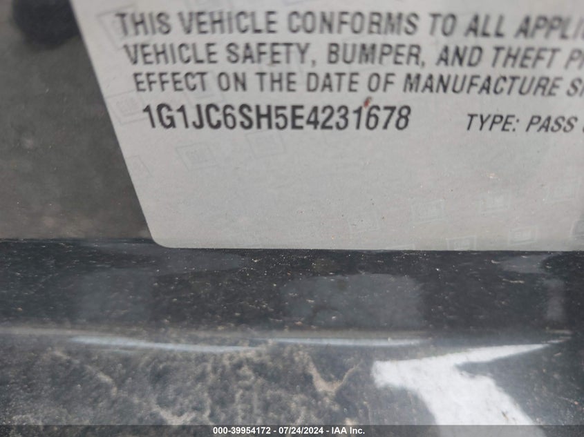 2014 Chevrolet Sonic Lt Auto VIN: 1G1JC6SH5E4231678 Lot: 39954172