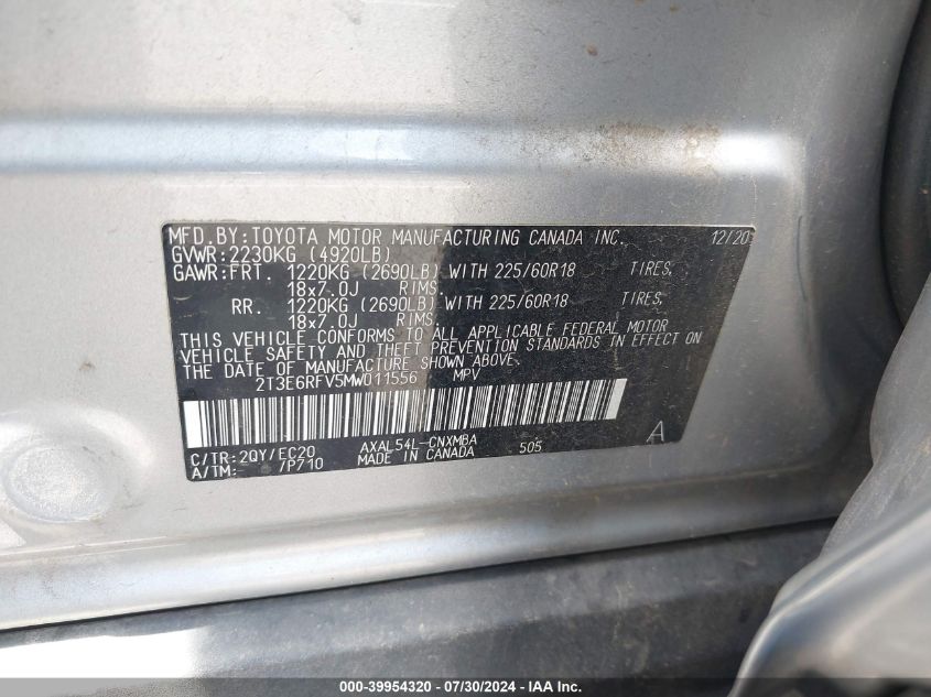 2021 Toyota Rav4 Hybrid Xse VIN: 2T3E6RFV5MW011556 Lot: 39954320