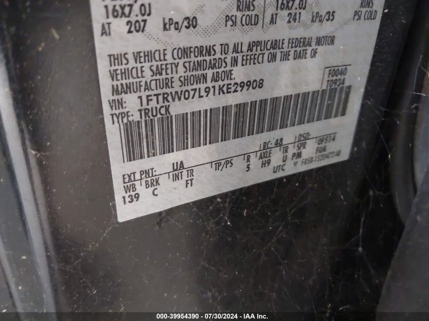 2001 Ford F-150 Harley-Davidson Edition/King Ranch Edition/Lariat/Xlt VIN: 1FTRW07L91KE29908 Lot: 39954390