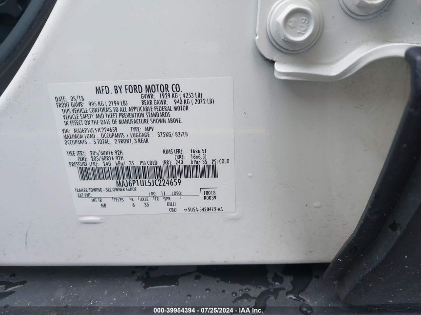 MAJ6P1UL5JC224659 2018 Ford Ecosport Se