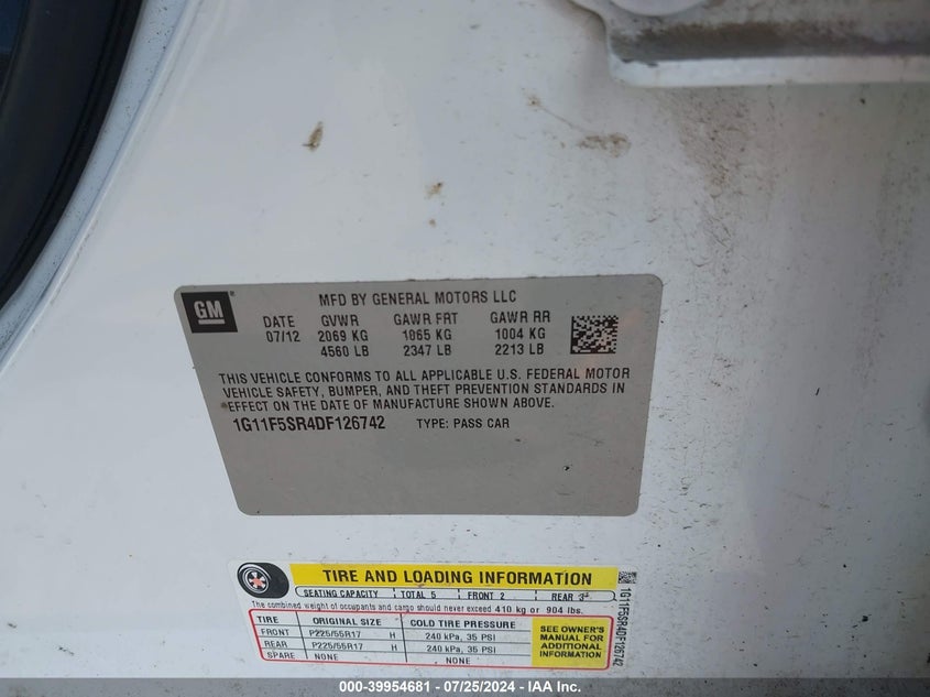 2013 Chevrolet Malibu Eco Premium Audio VIN: 1G11F5SR4DF126742 Lot: 39954681