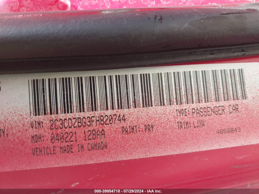 2015 Dodge Challenger Sxt Plus VIN: 2C3CDZBG3FH820744 Lot: 39954718