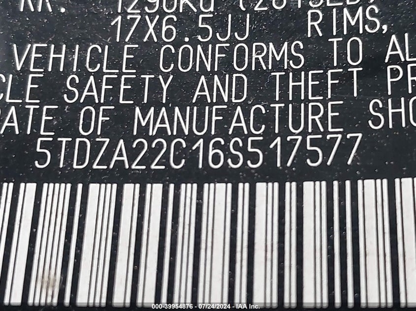 2006 Toyota Sienna Xle/Xle Limited VIN: 5TDZA22C16S517577 Lot: 39954876